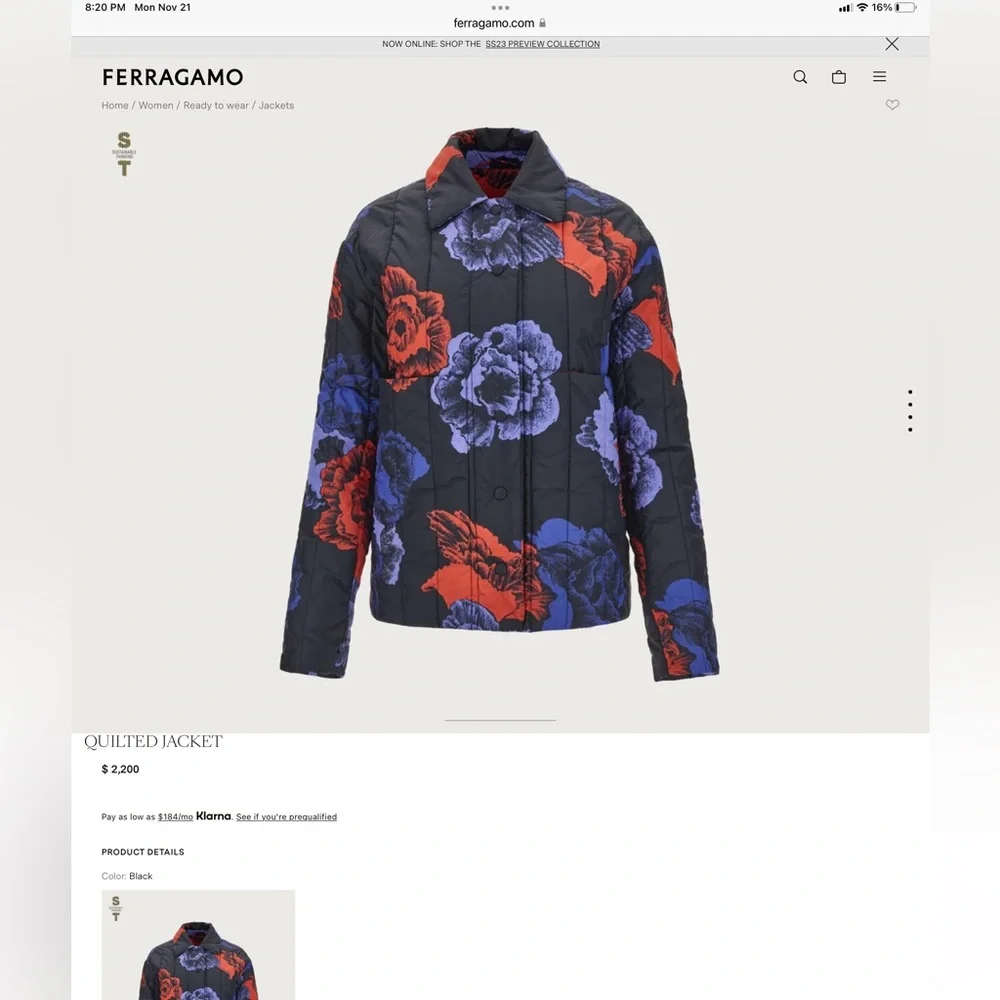 Ferragamo black quilted jacket S - Picture 7 of 16